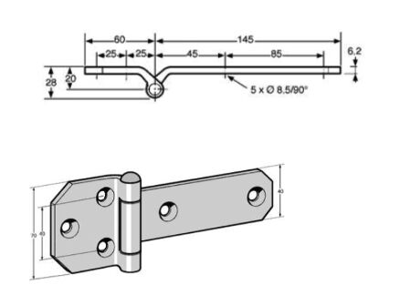 Pommier side door hinge flat 145 mm - zinc-plated