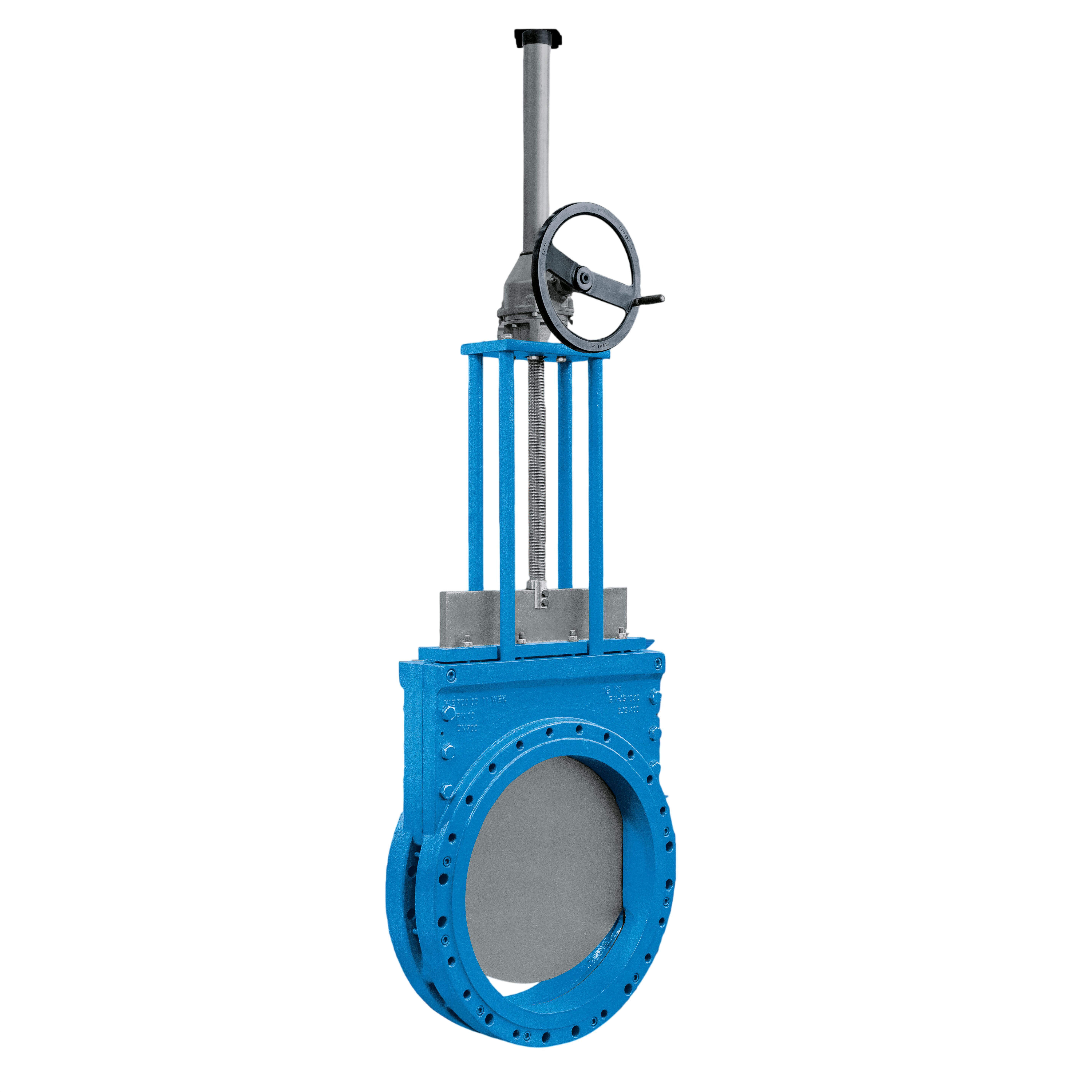 Erhard knife gate valve EH1830 Big Size DN1200 PN2,5 254mm AISI 304 with handwheel on bevel gearbox