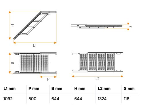 Takler trap uittrekbaar - 3 treden - 1324 x 644 mm (LxB) - aluminium