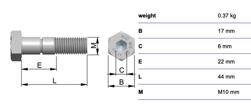 RUD ICE-bolt M10x44 - with locking ring - for VLBG-plus - box à 10 pieces