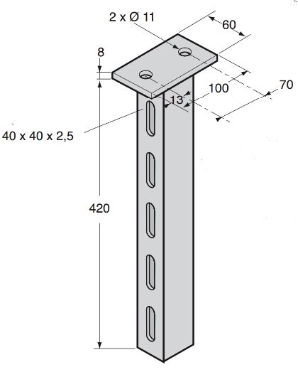 Pommier zijbeschermingssteun 420 mm hoog - vaste uitvoering - KTL