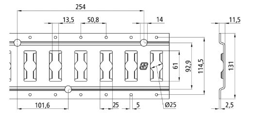 Rhiwa Quality combi ankerrail - gat Ø 25 mm - 6096 mm - verzinkt
