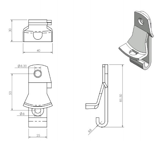 Pommier support de poignée - pour fermeture Ø 22 mm - galvanisé