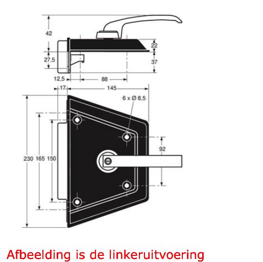 Pommier portierslot - 230 x 145 mm - compleet rechts - zwart gelakt staal