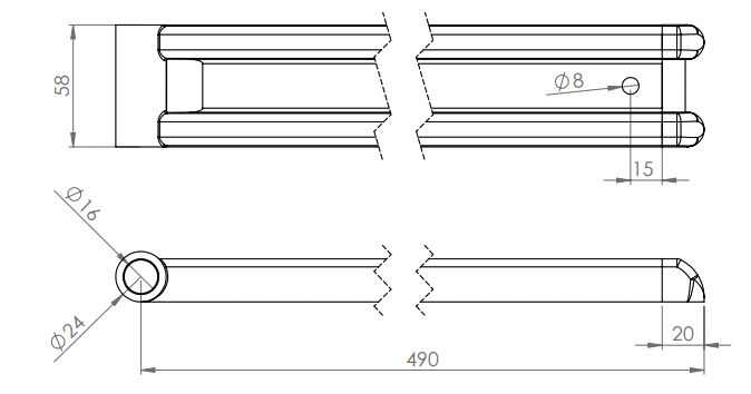 Rhiwa Quality M-profile hinge 490 mm - including end cap - zinc-plated