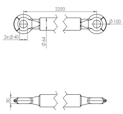Rhiwa Quality towing bar 32T - centre-to-centre 2250 mm - eye Ø 40 mm