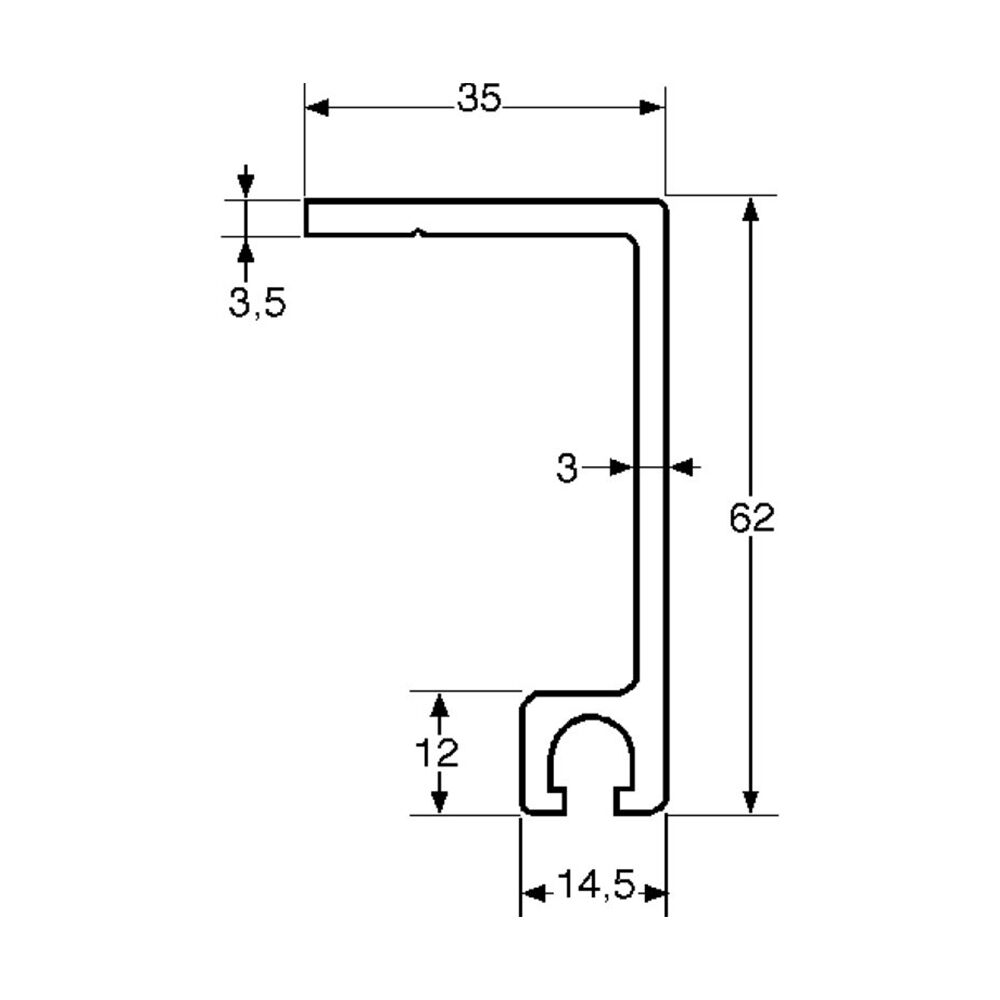 Pommier mounting profile - for side skirt - high model - 3800 mm