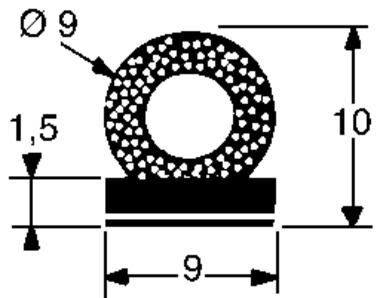 Pommier sponsrubber 9 x 10 mm - met bol Ø 9 mm - zelfklevend - rol 100 meter