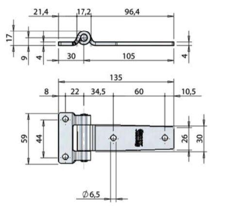 Pommier side door hinge flat 105 mm - zinc-plated