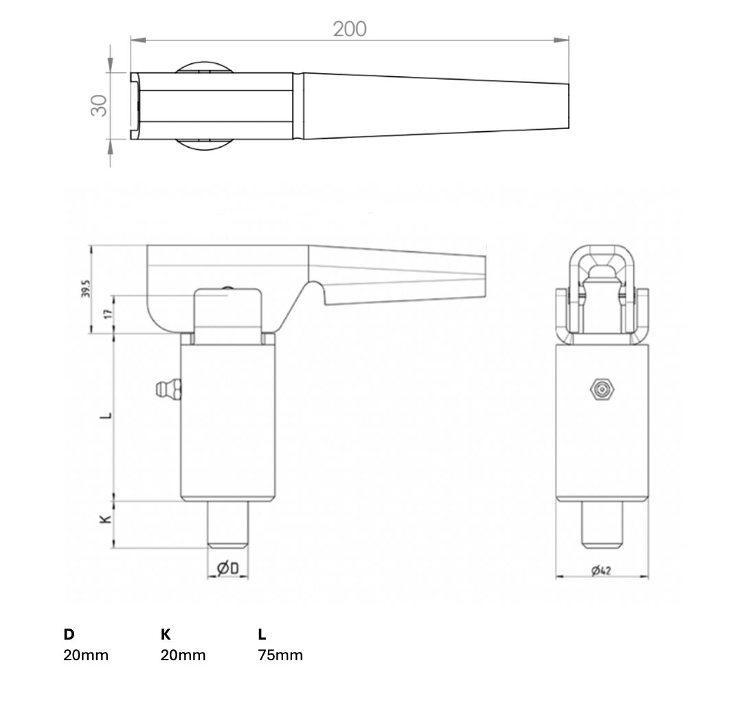 Rhiwa Quality steunpoot vergrendeling - pen Ø 20 mm - handgreep 200 mm