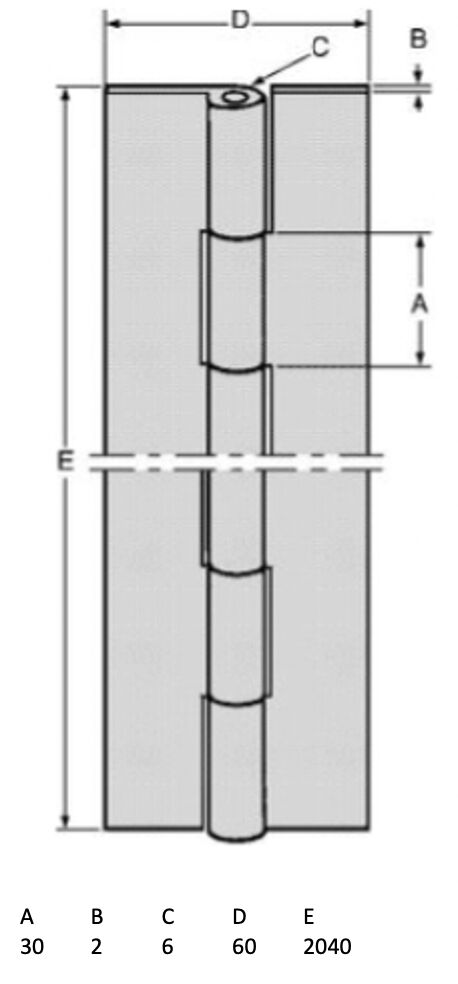 Pommier piano hinge 60 x 2 x 2040 mm (WxTXL) - undrilled - stainless steel