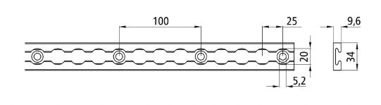 Rhiwa Quality airline anchor rail - hole Ø 20 mm - 3025 mm - recessed or surface - black