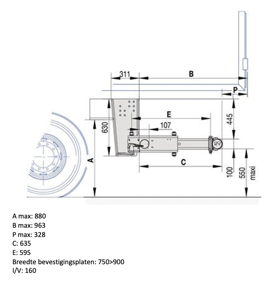 Pommier stootbalk BAB - hydraulisch horizontaal in/uittrekbaar - slag 635 mm - R58-02