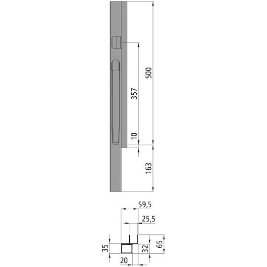 Kinnegrip K20 voorrong - 500 mm - links - geanodiseerd aluminium