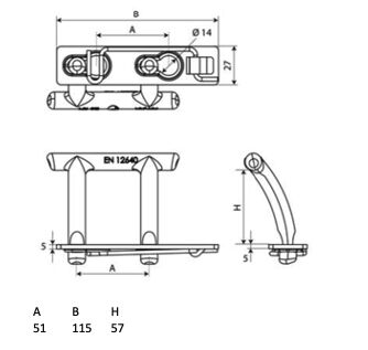 Pommier tie bolt set 2,5 tonnes - TT model - for side rail - hth 51 mm - zinc-plated