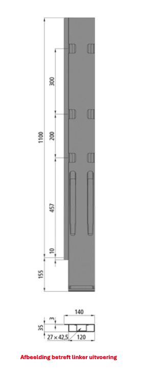Kinnegrip K20 achterrong - 1100 mm - rechts - met sluiting - microZINQ® 5