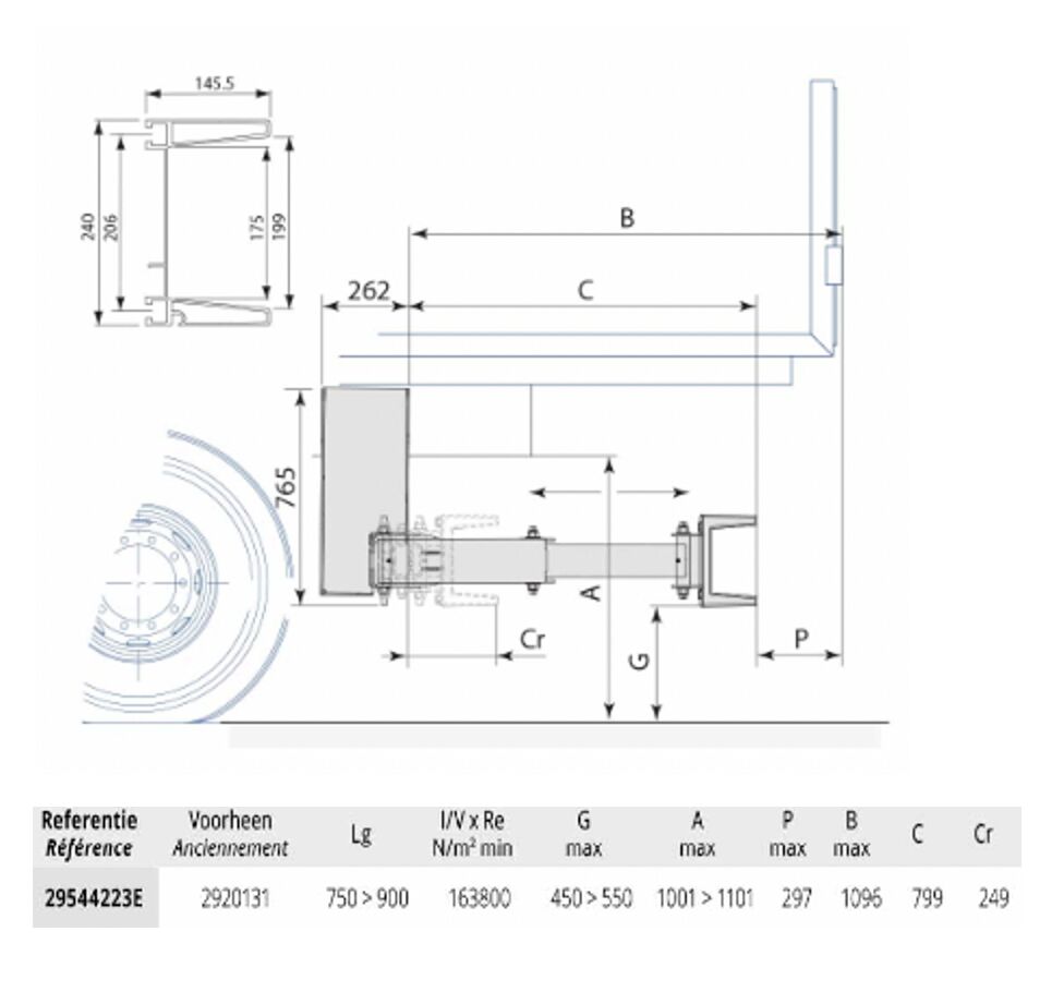 Pommier stootbalk XPAND P42E - hydraulisch horizontaal in/uittrekbaar - 799 mm - R58-03
