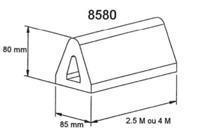 Rhiwa Quality caoutchouc de protection Delta 2500 x 85 x 80 mm (LxlxH) - Caoutchouc