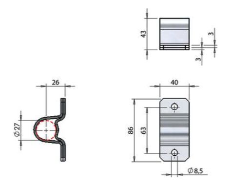 Pommier stanggeleider - voor sluiting Ø 27 mm - hoog 40 mm - verzinkt
