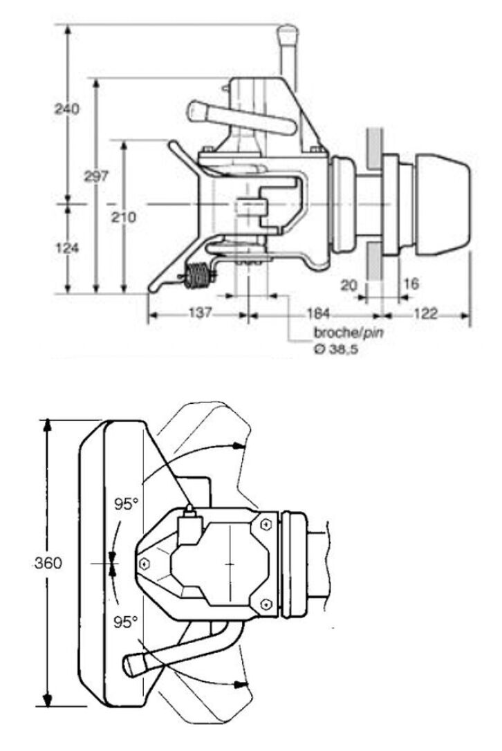 Pommier traverse d'attelage - 4 trous - manuelle rotative - 120 kN