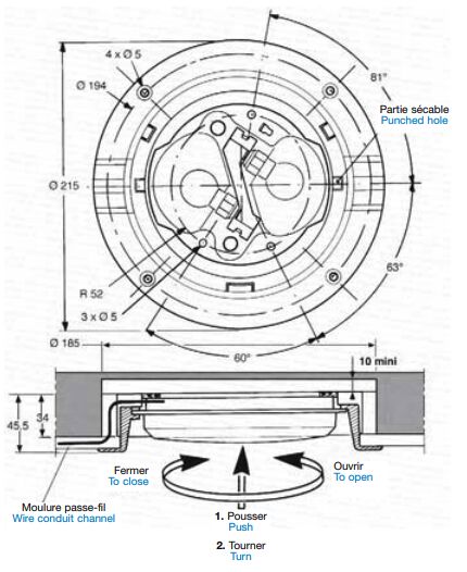 Pommier recessed lighting Ø 215 mm - 2 bulbs - recessed depth 34 mm - white
