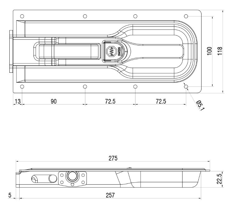 PWP inbouwsluiting zijbord - gezekerd - voor 25 mm wand - verzinkt