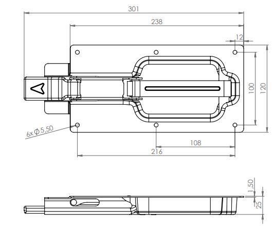 Rhiwa Quality internal lock - 300 x 120 x 23.5 mm - galvanised