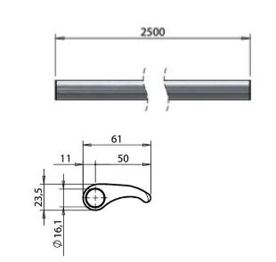 Pommier tube Ø 16 mm - longueur 2500 mm - pour fermeture aménagée Ø 16 mm - Acier inoxydable
