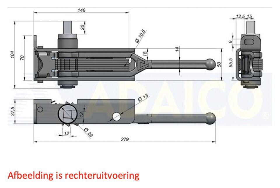 Rhiwa Quality tension ratchet safety 37,5 mm - left - square connection