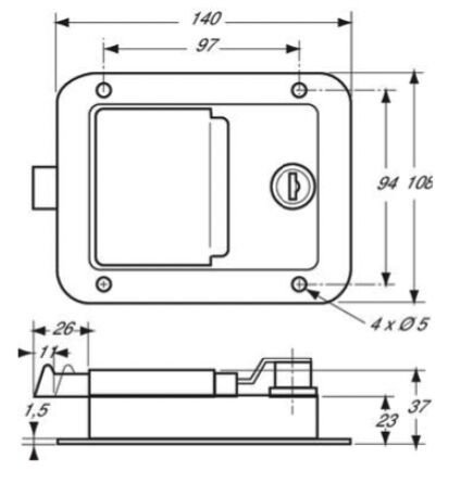 Pommier special closure - 140 x 106 x 23 mm - with latch - lockable - stainless steel - special