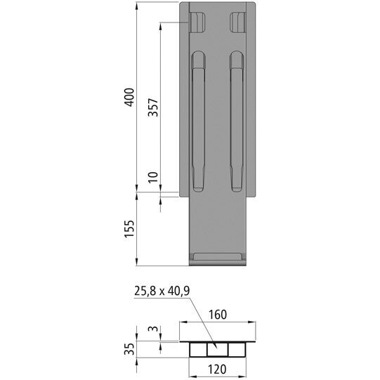 Kinnegrip montant central K20 - 400 mm - KTL