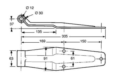 Pommier rear door hinge plate 335 mm - trestle width 63 mm - thickness 5 mm