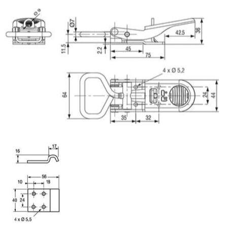 Pommier eierkistsluiting - 117 x 44 mm - met oog - inclusief haak - verzinkt