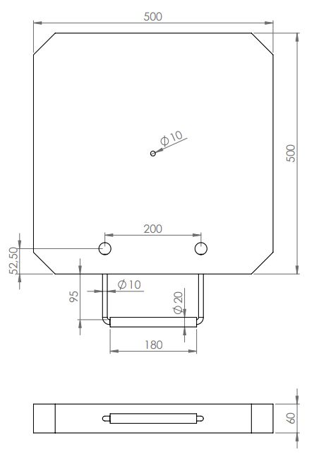 Rhiwa Quality outrigger pad 500 x 500 x 60 mm - with beveled corners