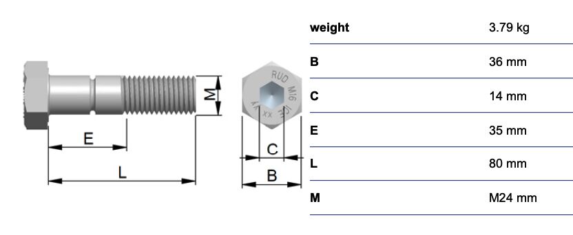RUD ICE-bolt M24x80 - avec rondelle - pour VLBG-plus - boîte à 10 pièces