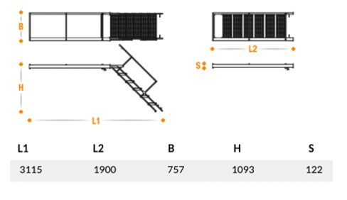 Takler escalier escamotable - 5 marches - 1900 x 757 mm (L xl) - avec courante principale (gauche)