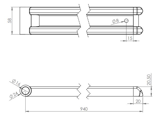 Rhiwa Quality M-scharnier 940 mm - inclusief einddop - verzinkt