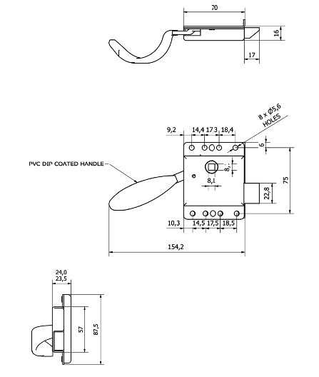 Rhiwa Quality portierslot - 70 x 87 mm - links - slamlock - verzinkt