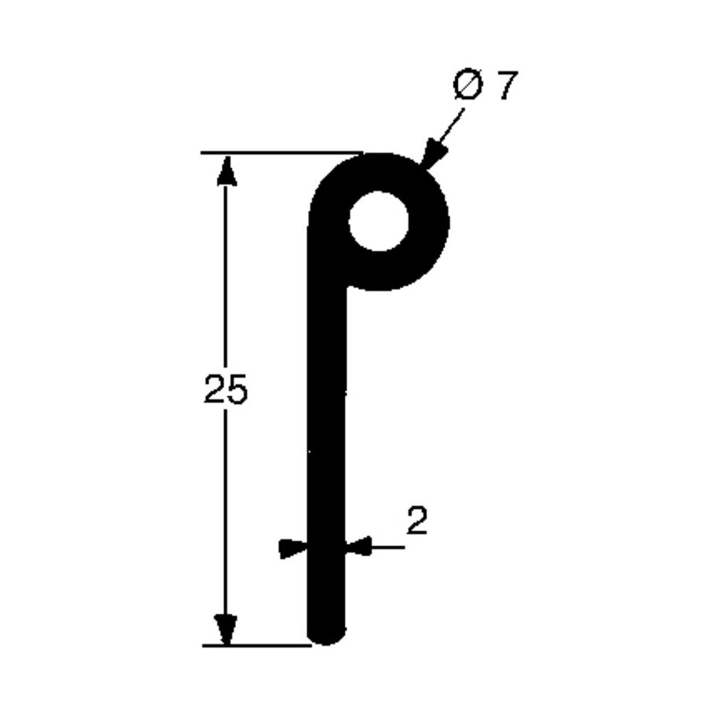 Pommier kraalprofiel 25 mm - kraal Ø 7 mm - rol 50 meter - EPDM