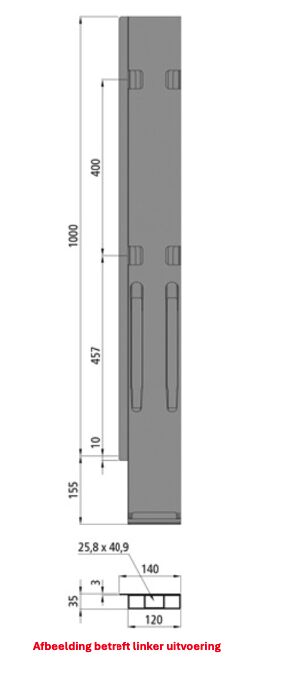 Kinnegrip K20 rear pillar - 1000 mm - right - with fastener - anodised aluminum