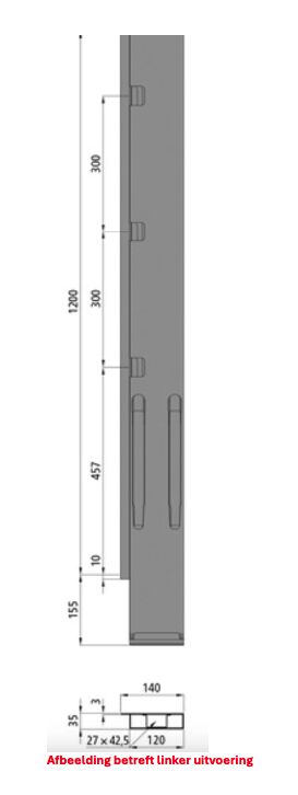 Kinnegrip K20 achterrong - 1200 mm - rechts - KTL