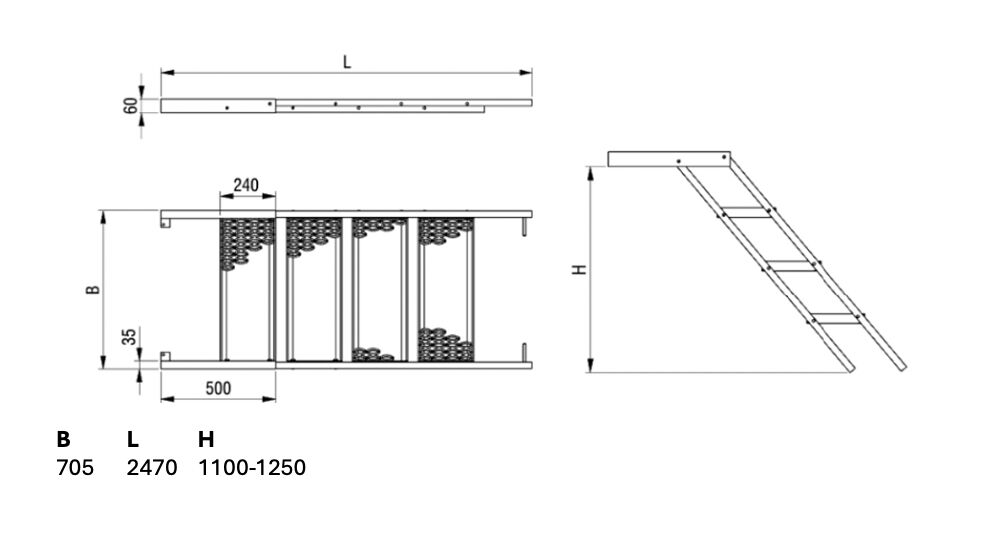 PWP escalier extensible - 7 sections - 2470 x 705 mm (L xl) - galvanisé à chaud