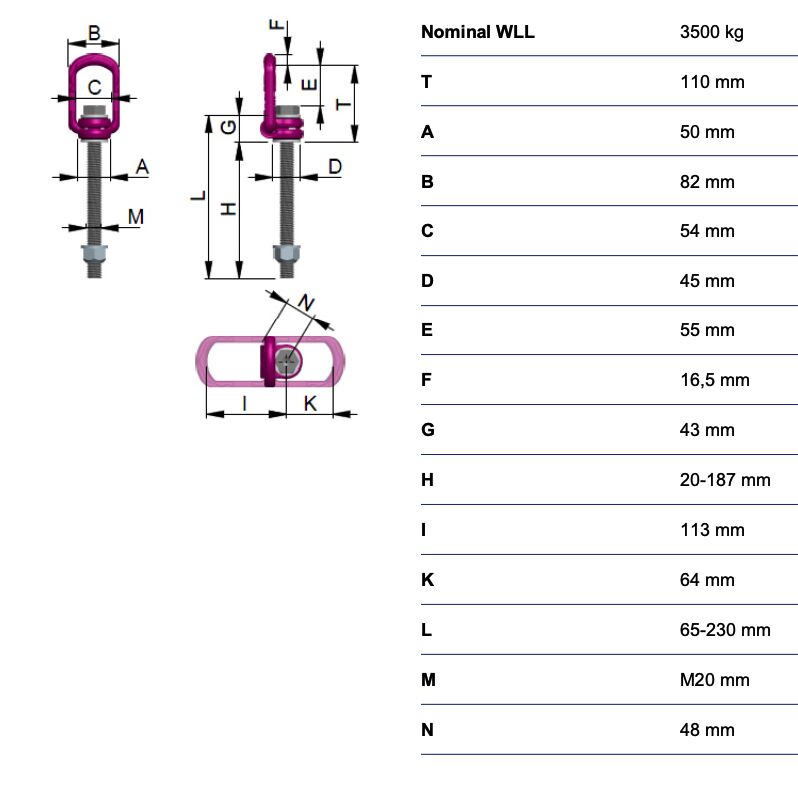 RUD lifting eye VLBG-Plus - 3,5t - M20 - variable length 20-187 mm