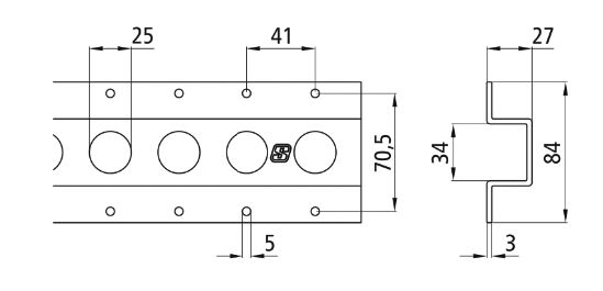 Rhiwa Quality anchor rail - round hole Ø 25 mm - high - 2993 mm - zinc-plated