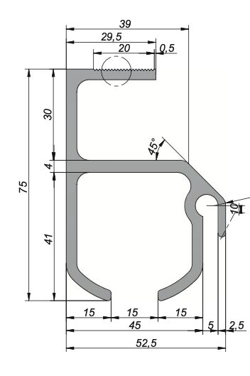 Rhiwa Quality dakrail met kraal - 52,5 x 75 x 7000 mm - aluminium