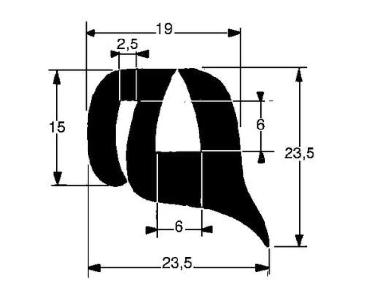 Pommier raamprofiel waterkering voor dikte 2,5-6 mm - rol 20 meter - EPDM
