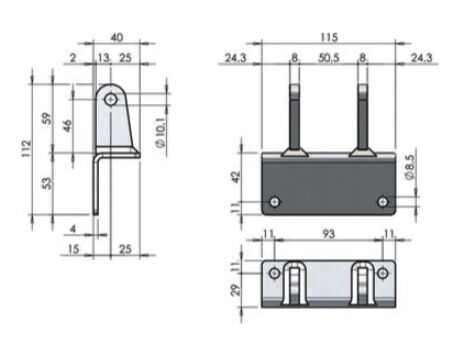 Pommier hinge trestle - bolt-on - angle 90° - for hinge plate width 50 mm