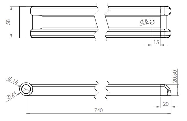 Rhiwa Quality M-scharnier 740 mm - inclusief einddop - verzinkt