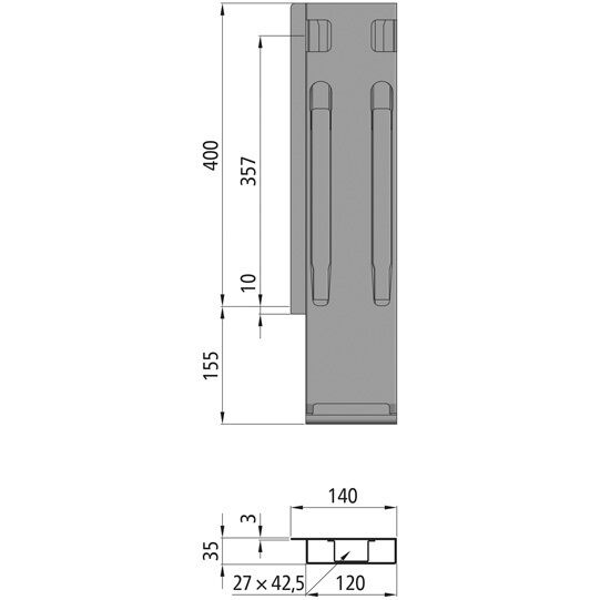 Kinnegrip K20 achterrong - 400 mm - links - met sluiting - KTL