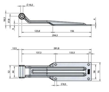 Pommier rear door hinge plate 282 mm - trestle width 52 mm - zinc-plated